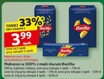 Makaron w 100% z mąki durum Barilla promocja w Auchan