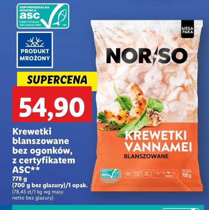 Krewetki vannamei blanszowane Norso promocja w Lidl