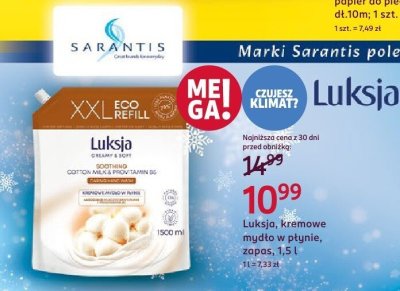 Luksja, kremowe mydło w płynie, zapas, 1.5 l promocja w Rossmann
