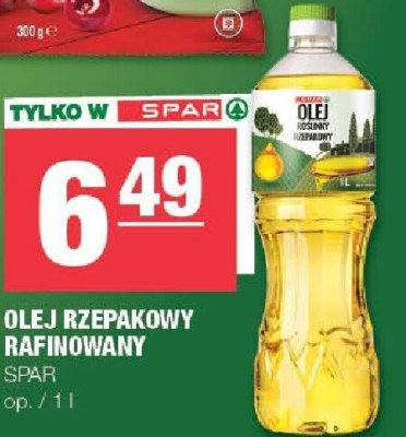 Olej rzepakowy rafinowany Spar promocja w SPAR