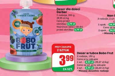Deser w tubce Bobo Frut 150 g promocja w Dino