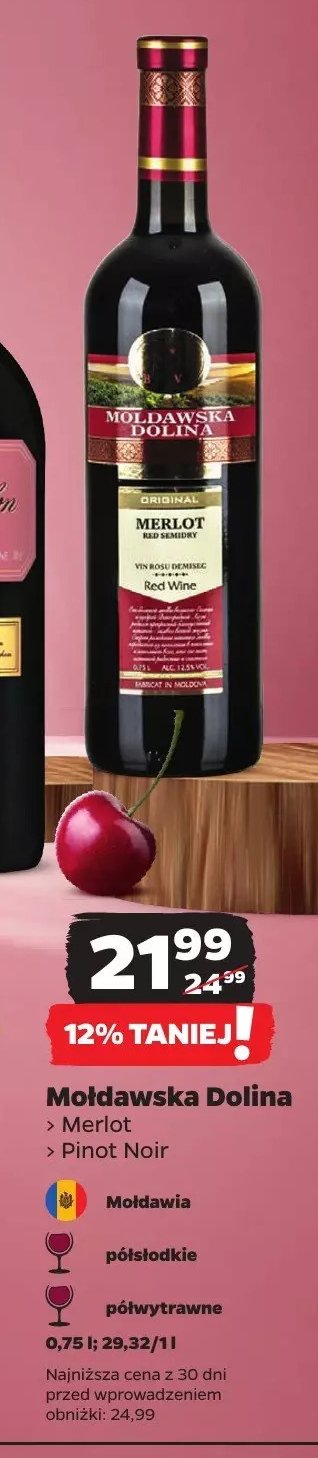 Wino czerwone półsłodkie Mołdawska dolina pinot noir promocja