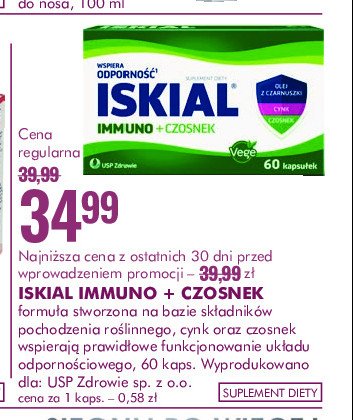 Tabletki na odporno艣膰 Iskial immuno + czosnek promocja