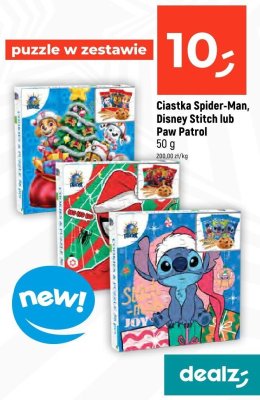 Ciastka Spider-Man, Disney Stitch lub Paw Patrol puzzle w zestawie 50g promocja w Dealz