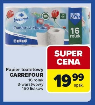 Papier toaletowy CARREFOUR 16 rolek 3-warstwowy 150 listków promocja w Carrefour Express