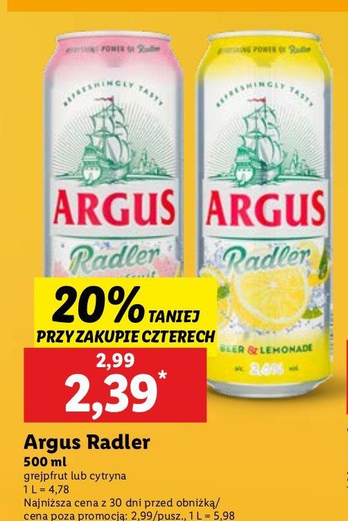 Piwo Argus radler lemon promocja w Lidl