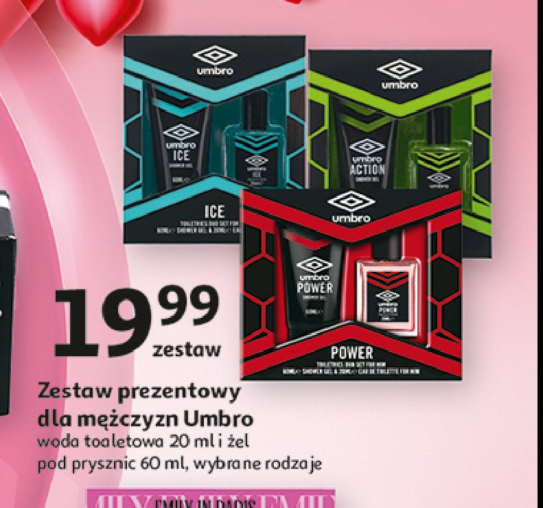 Zestaw w pudełku ice: żel pod prysznic 60 ml + woda toaletowa 20 ml Umbro promocja w Auchan