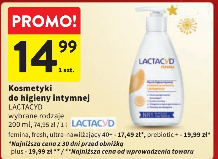 Prebiotyczny płyn do higieny intymnej zapas Lactacyd prebiotic promocja w Intermarche