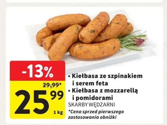 Kiełbasa ze szpinakiem i serem feta Skarby wędzarni promocja