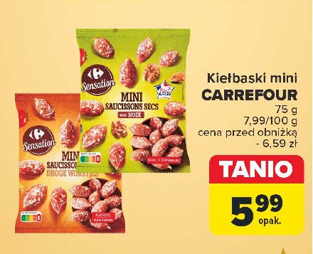 Kiełbaski mini wieprzowe suszone z orzechami włoskimi Carrefour sensation promocja w Carrefour Market