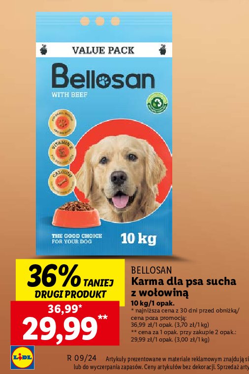 Karma dla psa wołowina i drób Bellosan promocja w Lidl