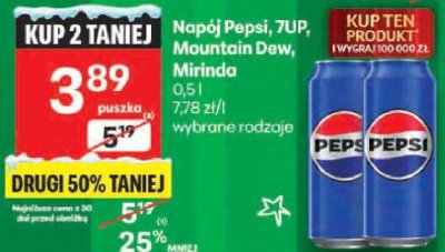 Napój Pepsi, 7UP, Mountain Dew, Mirinda wybrane rodzaje promocja w Delikatesy Centrum