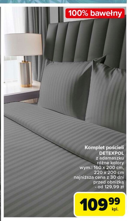 Komplet pościeli z adamaszku 220 x 200 cm + 2 x 70 x 80 cm Detexpol promocja w Carrefour