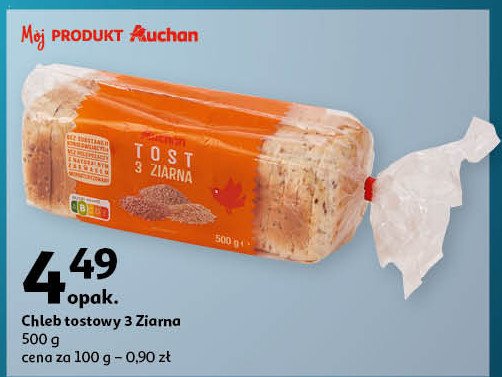 Chleb tostowy trzy ziarna Auchan różnorodne (logo czerwone) promocja w Auchan