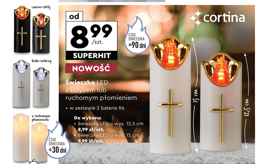 Świeczka led z krzyżem 15 cm Cortina promocja