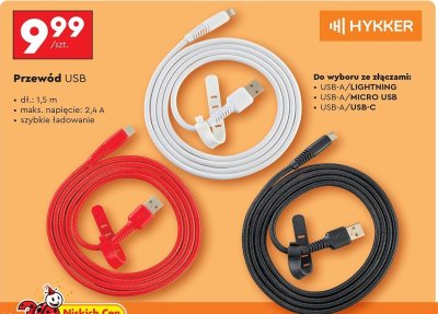 Przew贸d usb silikonowy usb-a/usb-c 1.5 cm Hykker promocja
