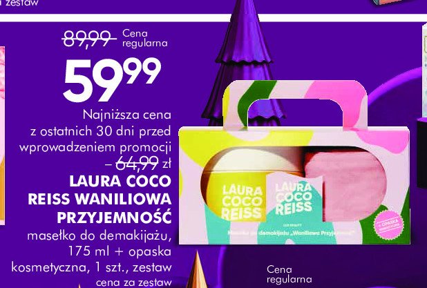 Zestaw w pudełku waniliowa przyjemność: mleczko do demakijażu 175 ml + opaska kosmetyczna Laura coco reiss promocja w Super-Pharm