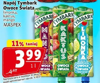 Napój Napój Tymbark Owoce Świata limonka, kaktus, liczi MASPEX promocja w Prim Market