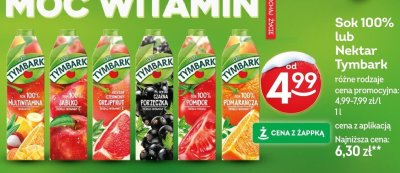 Sok 100% lub Nektar Tymbark różne rodzaje 1l promocja w Żabka