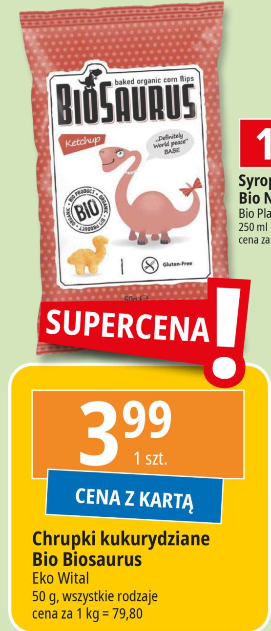 Chrupki kukurydziane bezglutenowe ketchup Biosaurus promocja w Leclerc