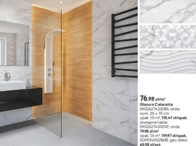 Płytki Glazura Calacatta white/onda/geo dekor 25x75cm promocja w Castorama