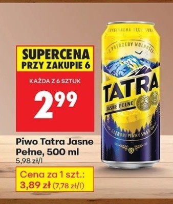 Piwo Tatra Jasne Pełne 500 ml promocja w Biedronka