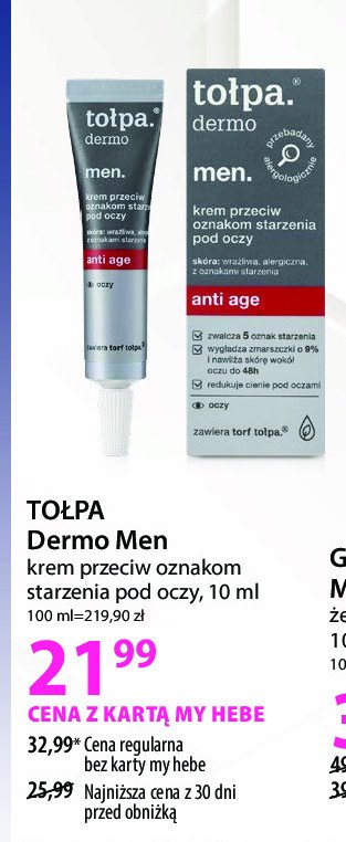 Krem przeciw starzeniu pod oczy Tołpa dermo men promocja