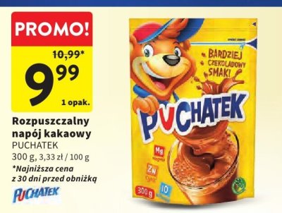 Rozpuszczalny napój kakaowy PUCHATEK promocja w Intermarche