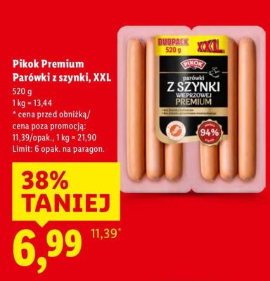 Parówki z szynki XXL Pikok Premium promocja w Lidl