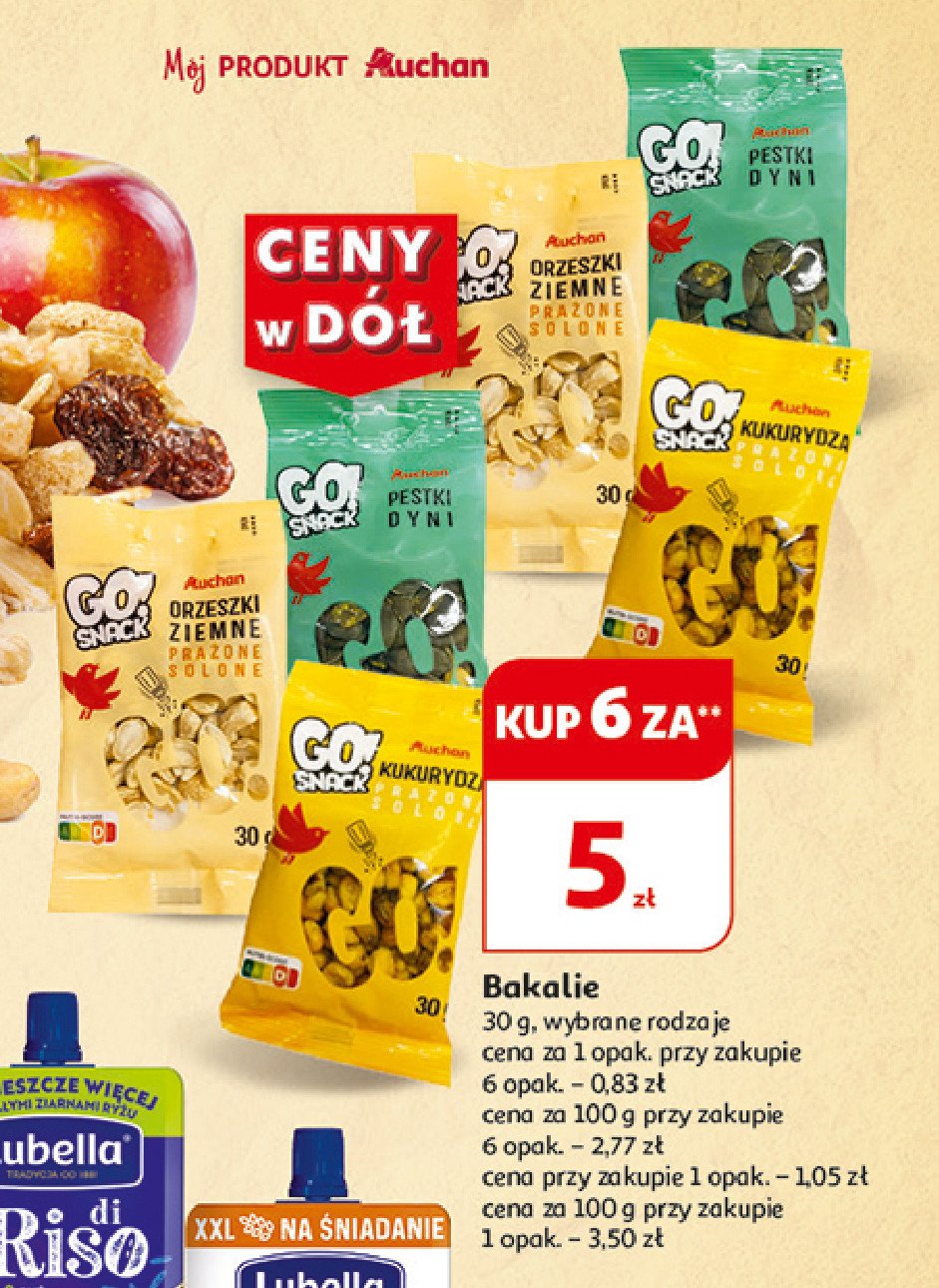 Orzeszki ziemne prażone solone AUCHAN GO! SNACK promocja