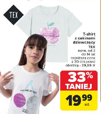 T-shirt z cekinami 3-14 lat Tex promocja w Carrefour