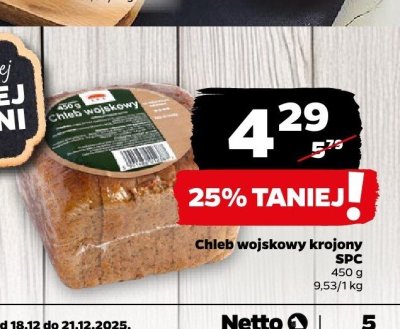 Chleb wojskowy krojony SPC promocja w Netto