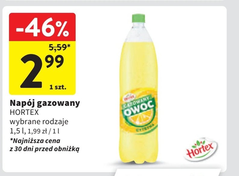 Napój 20% soku cytryna Hortex ovoc promocja w Intermarche