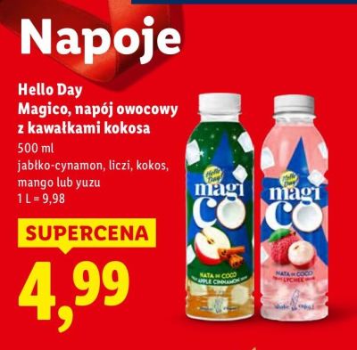 Napój owocowy Hello Day Magico z kawałkami kokosa, jabłko-cynamon, liczi, kokos, mango lub yuzu promocja w Lidl