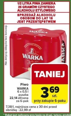 Piwo Warka 6 x 0,5 l puszka promocja w Carrefour Express