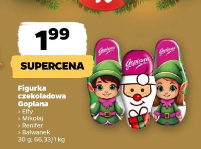 Figurka czekoladowa Goplana Elfy, Mikołaj, Renifer, Bałwanek promocja w Netto