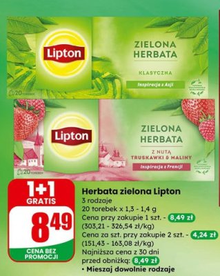 Herbata zielona 3 rodzaje 20 torebek Lipton promocja w Dino