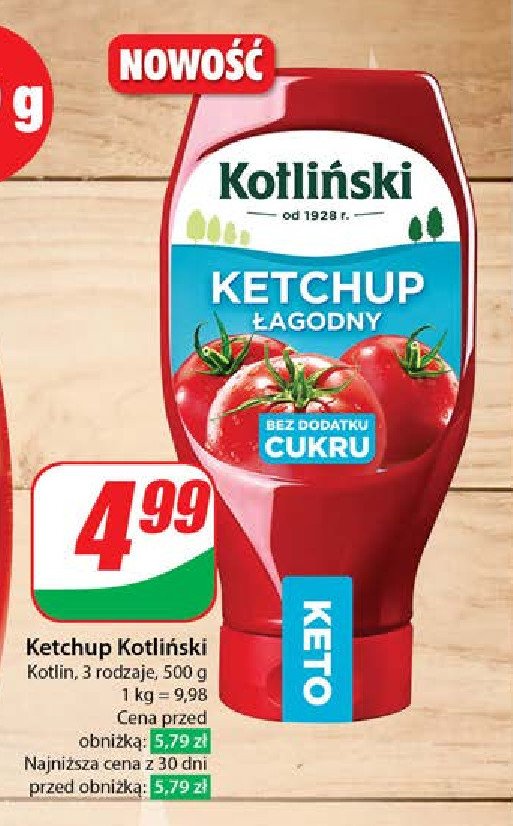 Ketchup łagodny bez cukru KOTLIŃSKI promocja w Dino