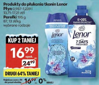 Produkty do płukania tkanin Lenor Płyn 0,987-1,239 l Perełki 195 g wybrane rodzaje promocja w Delikatesy Centrum
