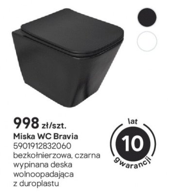Miska WC Bravia bezkołnierzowa czarna wypinana deska wolnoopadająca z duroplastu promocja w Castorama