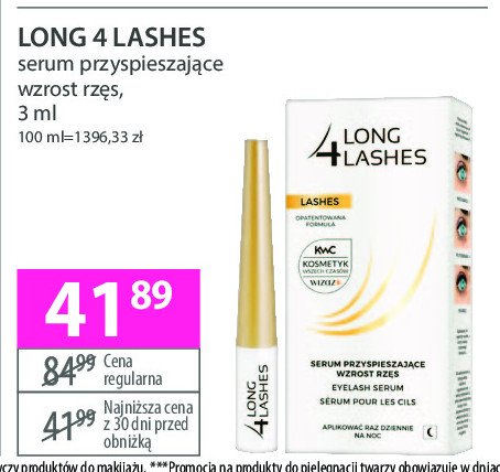 Serum przyspieszające wzrost rzęs Long4lashes promocja