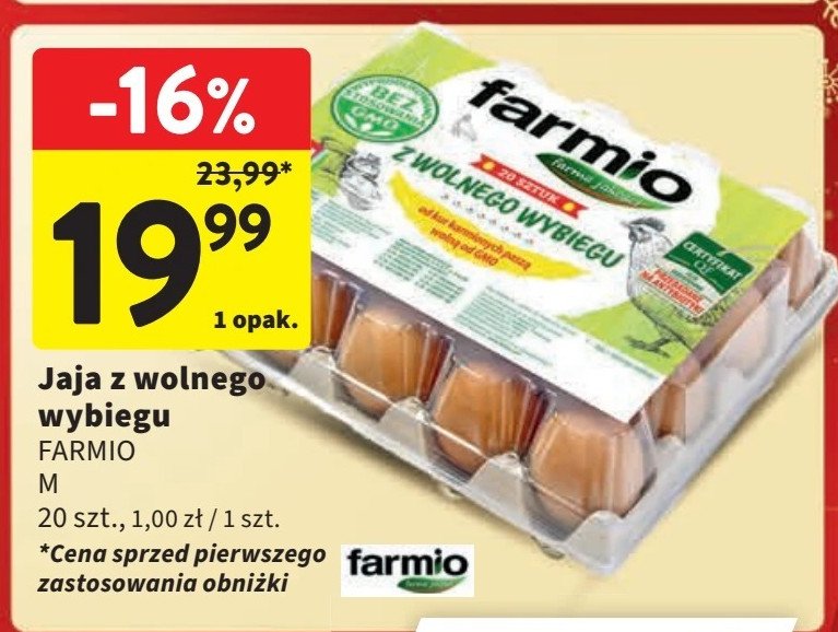 Jaja z wolnego wybiegu kl. m Farmio promocja w Intermarche