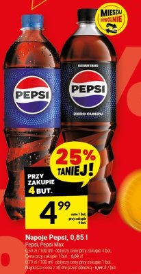 Napoje Pepsi, Pepsi Max, 0,85 l promocja w Twój Market