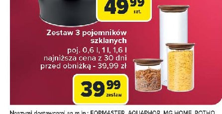 Pojemniki szklane cucina 600 ml + 1 l + 1.6 l Mg home promocja