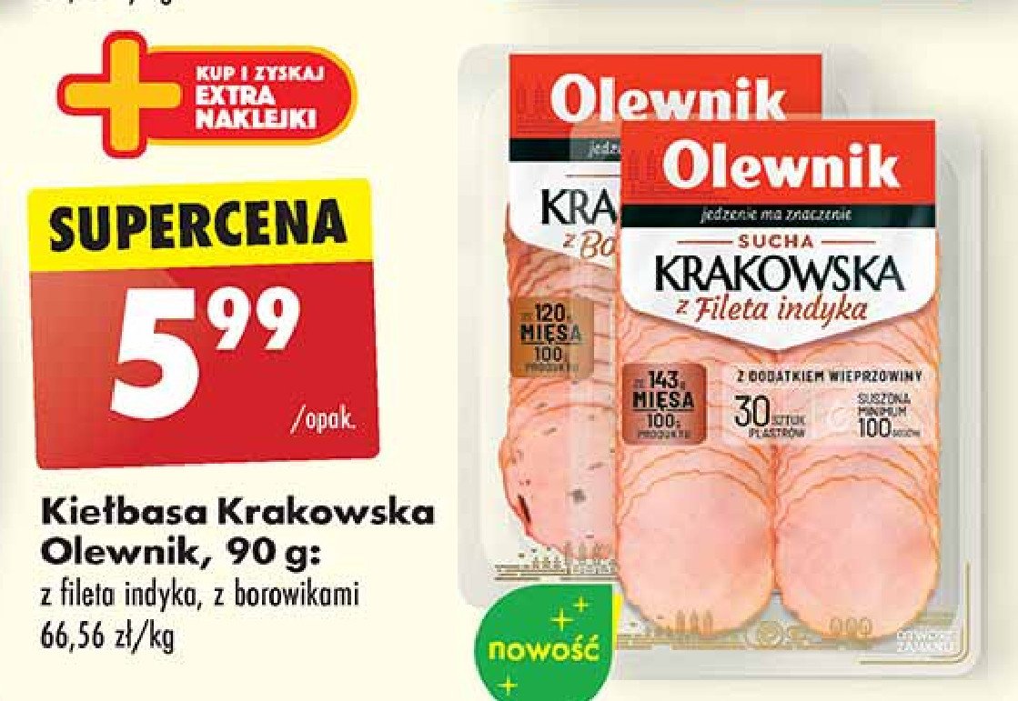 Kiełbasa krakowska sucha z borowikami Olewnik promocja