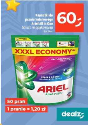 Kapsułki do prania kolorowego Ariel All in One 50 szt w opakowaniu promocja w Dealz