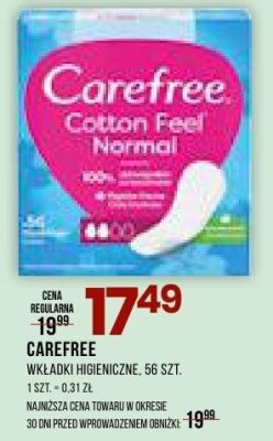 Wkładki higieniczne CAREFREE promocja w Drogerie Natura