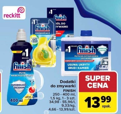 Dodatki do zmywarki FINISH 250-400 ml, 1,5 kg, 1-3 szt. różne rodzaje promocja w Carrefour