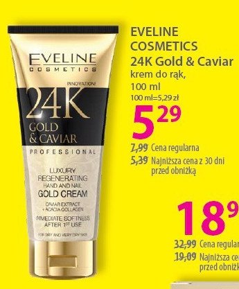 Luksusowy regenerujący złoty krem do rąk i paznokci Eveline 24k gold & caviar promocja w Hebe