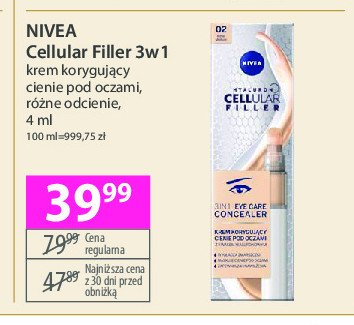 Krem 3w1 korygujący cienie pod oczami 02 medium NIVEA HYALURON CELLULAR FILLER promocja